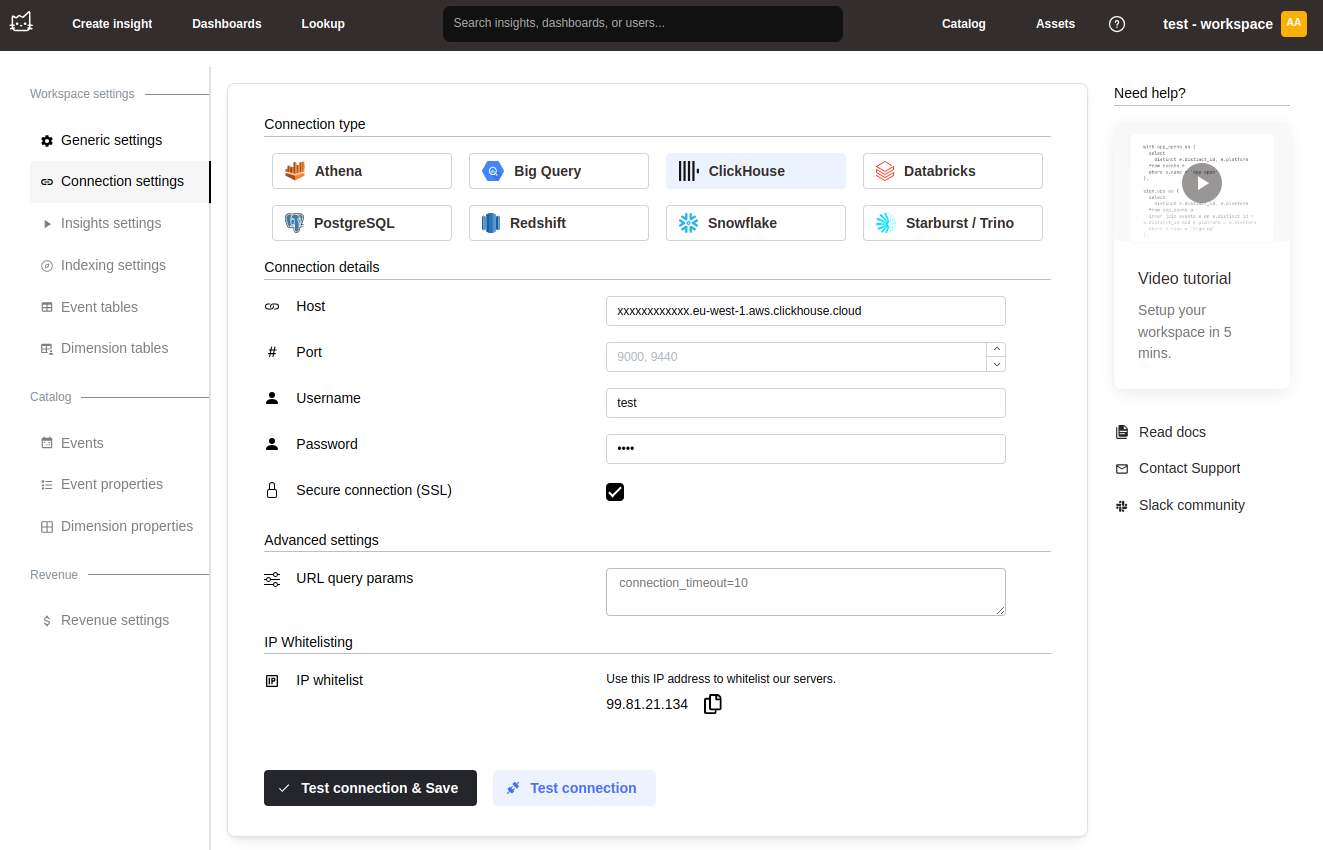 Setup connection details